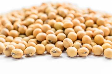 pile of soybeans on white background..