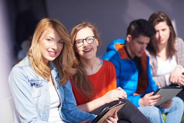 students group working on school  project  together