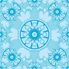 Light abstract seamless pattern with round ornamental elements. Vector soft blue background.