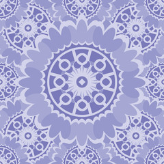Light abstract seamless pattern with round ornamental elements. Vector soft purple background.