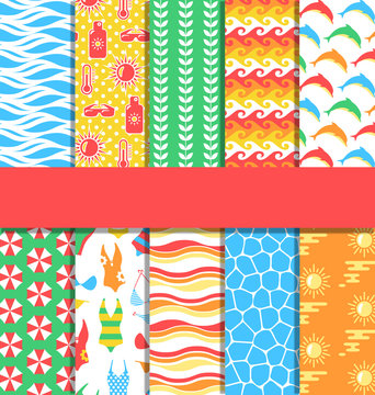 Set of 10 seamless bright fun summer patterns