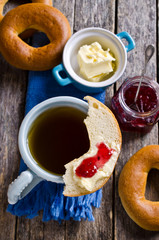 Bagel with butter and jam