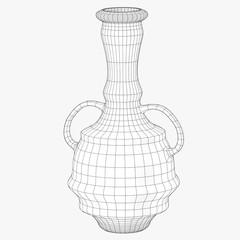 oriental jar black and white wireframe image
