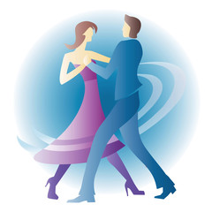Obraz na płótnie Canvas Dancing young couple. Young couple dancing ballroom dance. Colorful vector illustration. 