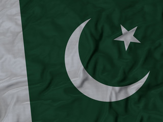 Closeup of ruffled Pakistan flag,Ruffled flag background.