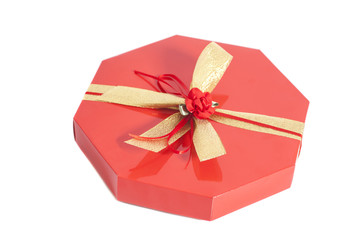 Red Box with candies and gold ribbon bow