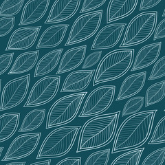 leaves on a blue background vector seamless abstract hand-drawn