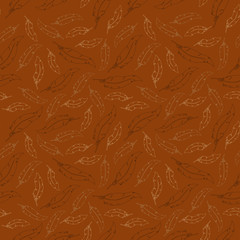 Fototapeta premium White feathers on brown background. Seamless vector pattern.