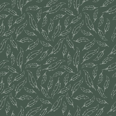 Fototapeta premium White feathers on green background. Seamless vector pattern.