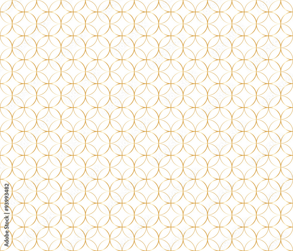 Wall mural geometric gold pattern of circles with centered circle inside on black background. vector