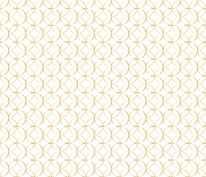 Geometric gold pattern of circles with centered circle inside on black background. Vector