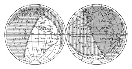 Map of the next transit of Venus, vintage engraving. © Morphart