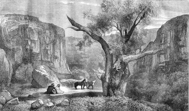 Algeria, Ravin or died Mustapha Ben Ismael, vintage engraving.