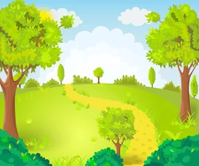 Foto op Canvas Glade in the middle of the park with the footpath vector illustration © yayasya