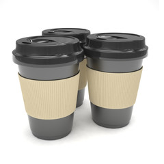 Three paper coffee cups