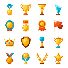 Sport or business trophy award icons set