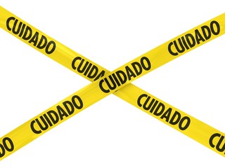 Yellow CUIDADO Barrier Tape Cross
