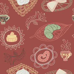 Seamless pattern with baking, cup and flower. 