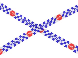 Blue and White Checkered Police Stop Sign Tape Cross