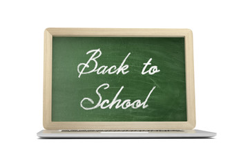 Laptop with chalkboard, back to school, online education concept