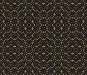 Geometric gold pattern of circles on black background. Vector