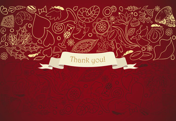 Vector card in vintage style. Beautiful wedding invitation with a lot romantic elements. Vintage labels. Hand drawn ornaments. Thank you card. 