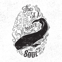 Hand drawn illustration with with a whale and lettering. © KlausKunstler