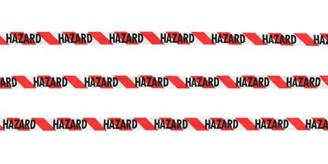 Red and White Striped HAZARD Tape Lines Isolated on White