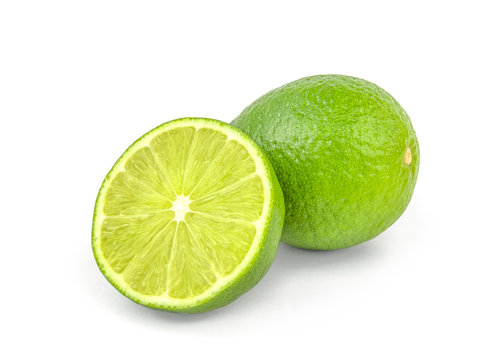 Slice and lime on white background