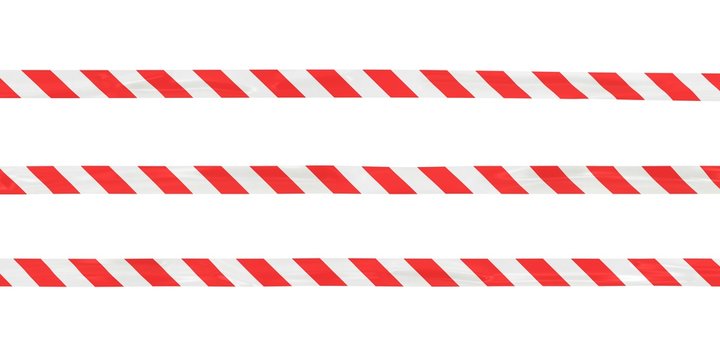 Red and White Striped Barrier Tape Lines Isolated on White