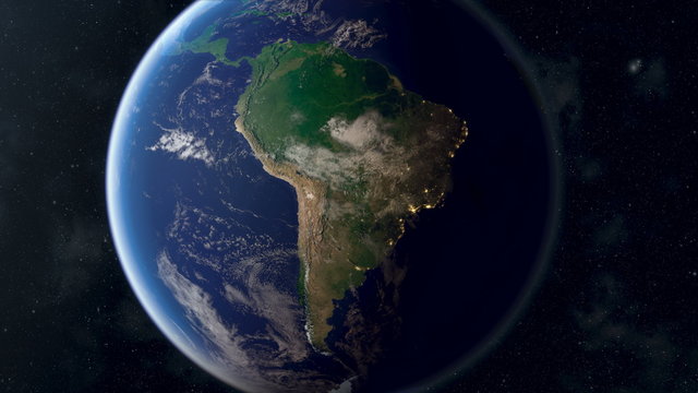 Orbiting over South America. Photorealistic animation, created using extremely highres (50k+ ) textures. 2nd half of the video contains border masks that can be overlayed using masking & keying.