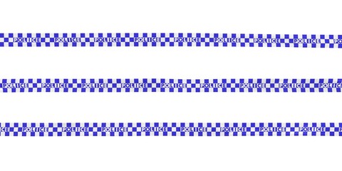 Blue and White Checkered Police Tape Lines Isolated on White