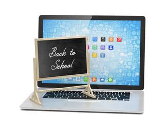 Laptop with chalkboard, back to school, online education concept