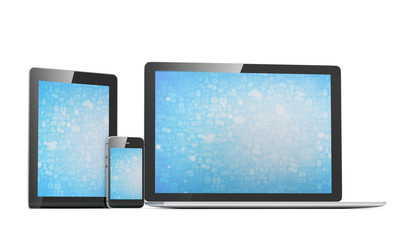laptop, tablet, phone, on white