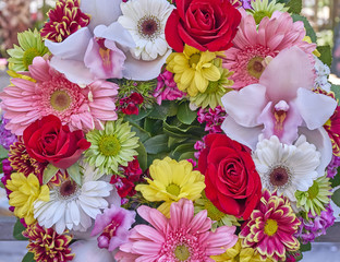 a wreath of colorful flowers, natural background