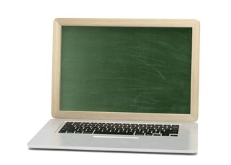  Laptop with chalkboard, online education concept