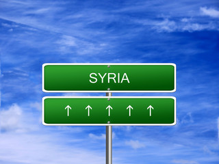 Syria welcome travel landmark landscape map tourism immigration refugees migrant business.