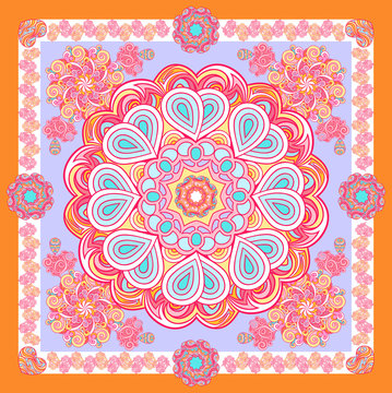 Vector design with abstract hand drawn pattern with decorative element. Template design for card or shawl.