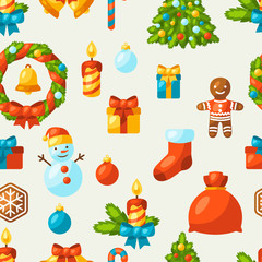Merry Christmas holiday seamless pattern with celebration object