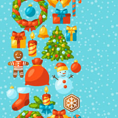 Merry Christmas holiday seamless pattern with celebration object