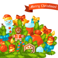 Merry Christmas holiday greeting card with celebration object