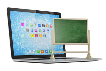  Laptop with chalkboard, online education concept