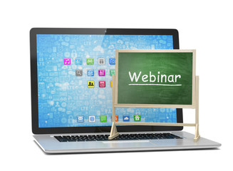 Laptop with chalkboard, webinar, online education concept