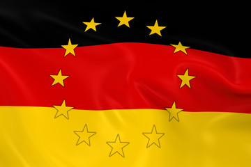 Germany EU Member Concept Image - 3D render of a waving German Flag with European Union Stars