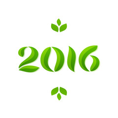 Happy new year 2016 eco leaves greeting card design