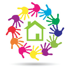 Fototapeta premium concept circle of hands, green house symbol