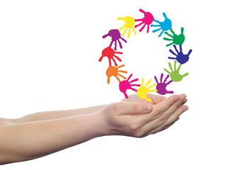 conceptual children painted hand print isolated
