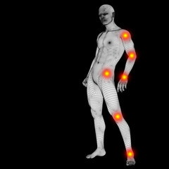 3D wireframe anatomy with pain