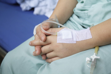 hand swollen by saline intravenous (iv).