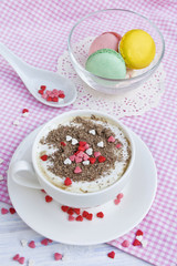 cappucino coffee and macaroon